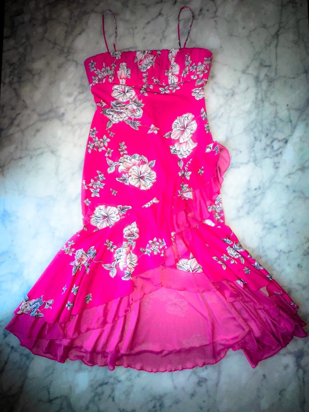City Triangles Hot Pink Floral Ruffle Sundress